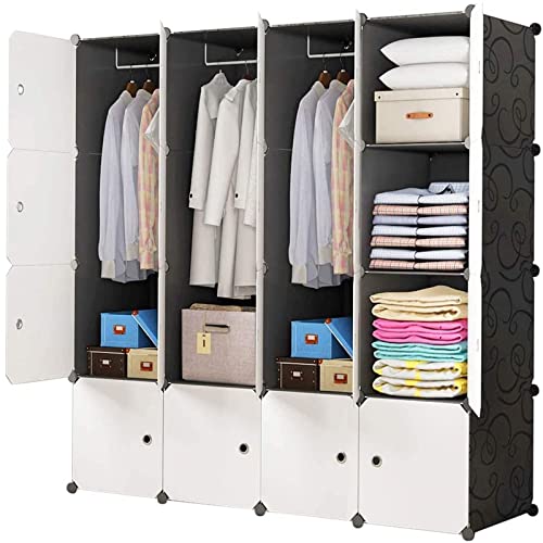 BRIAN & DANY Kleiderschrank aus 16 Würfeln, modularer Speicher-Organisator Kunststoffschrank mit Türen & 3 Aufhängern, tiefere Fächer als normal (45 cm vs. 35 cm) für mehr Platz