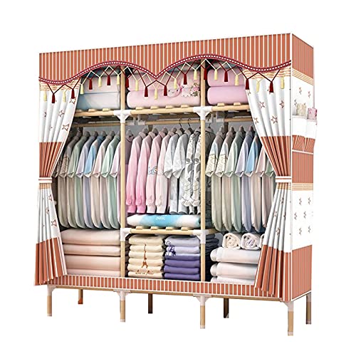 GLHalfM Einfacher Kleiderschrank aus Stoff, tragbarer Kleiderschrank, Multifunktions-Schlafzimmermöbel mit Kleiderstange aus Massivholz (Größe: 170 x 168 cm)