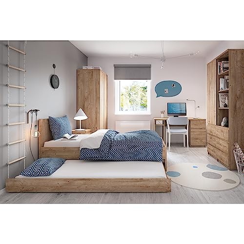 Lomadox Jugendzimmer Komplett Set mit Bett 90x200, Bettschublade, Nachttisch, Kleiderschrank, Schreibtisch, 2 Regale