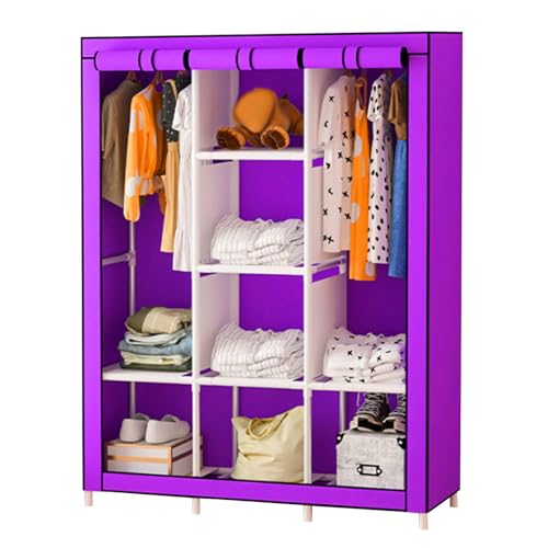YHYLCL Kleiderschrank, tragbarer Canvas-Kleiderschrank mit Hängestange, Regale, tragbare Kleiderschrank-Regale für Schlafzimmer, Stoff-Kleiderschrank, Lila