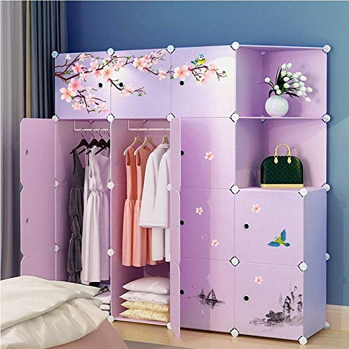 COLiJOL Falttuch Kleiderschrank Kombination Schrank Vintage Pfirsichblüte Designed Modular Cabinet Platzsparend (Farbe: Pink, Größe: One Size),Blau,Einheitsgröße