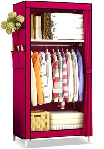 SAFWEL Einfacher Schrank, tragbar, freistehend, überdachter Schrank, Kleidung, Kleiderschrank, Organizer mit hängenden Regalen und Regal, Tola-Schrank (Farbe: Braun) (Color : Burgundy)