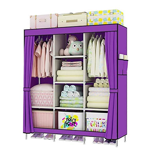 COLiJOL Kleiderschrank Home Tragbare Schlafzimmermöbel Kleiderschrank Vliesstoff Kleiderschrank Falttuch Aufbewahrungsorganisator (Farbe: Lila),Lila