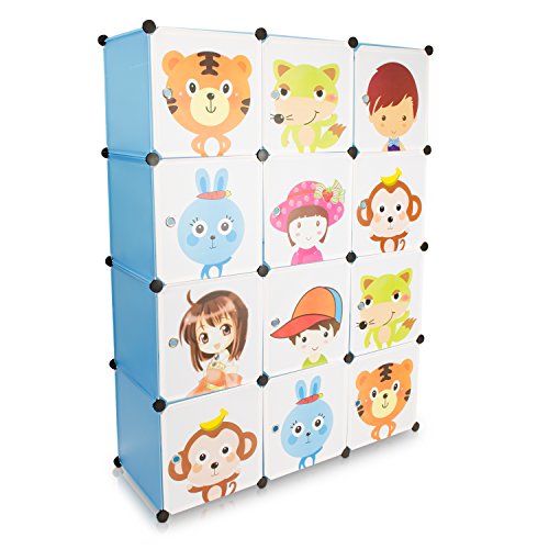 Grinscard Kinderzimmer Steckschrank - Set aus 12 Modulen, Blau - DIY Steckregal System Regalschrank