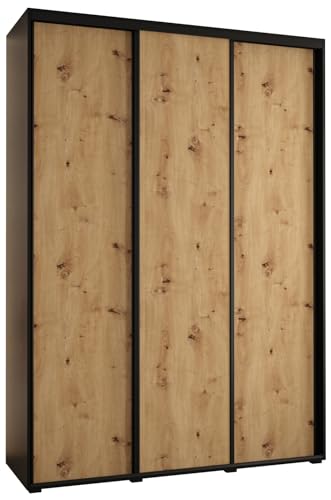 MEBLE KRYSPOL Davos 1 180 Schlafzimmerschrank mit DREI Schiebetüren - Moderner Kleiderschrank mit Kleiderstange und Regalen - 235,2x180x60 cm - Schwarz Artisan Schwarz