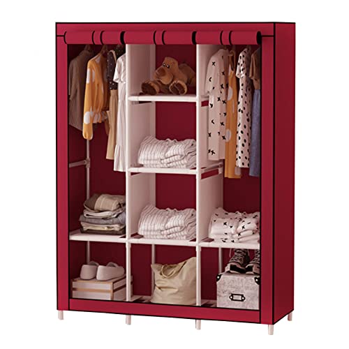 CIRONI Tragbare Kleiderschrank-Regale, Kleiderschrank-Aufbewahrungsorganis ator mit Kleiderstange, Regalen, Stoffbezug, für Schlafzimmer, Rot-130 x 45 x 170 cm