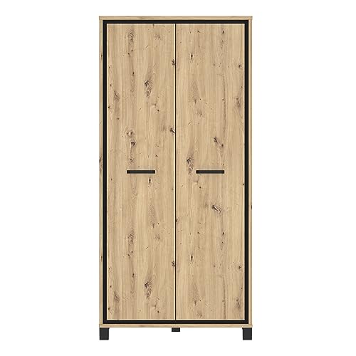 FORTE Trondheim Kleiderschrank mit 2 Türen, Holzwerkstoff, Artisan Eiche kombiniert mit Schwarz Eiche, 99,1 x 209 x 60,3 cm