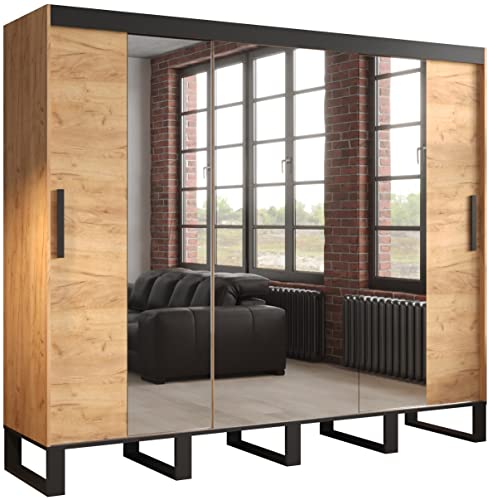 MEBLE KRYSPOL Schwebetürenschrank LOFT T2 Kleiderschrank mit Metallbeinen und Einlegeboden Schlafzimmer- Wohnzimmerschrank Schiebetüren im Industrie-Stil (250)