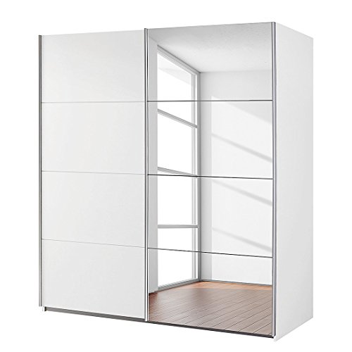Rauch Möbel Subito Schrank Kleiderschrank Schwebetürenschrank in Weiß mit Spiegel 2-türig inkl. Zubehörpaket Basic 2 Kleiderstangen, 2 Einlegeböden BxHxT 181x197x61 cm