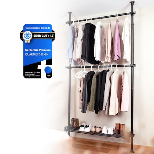 QUARTUS DESIGN Garderoben System - Premium - X-Edition [FLEXIBEL & STABIL] - Offener Kleiderschrank, Teleskopregal, Einfache Montage - Ideal für Schlafzimmer, Flur, Badezimmer
