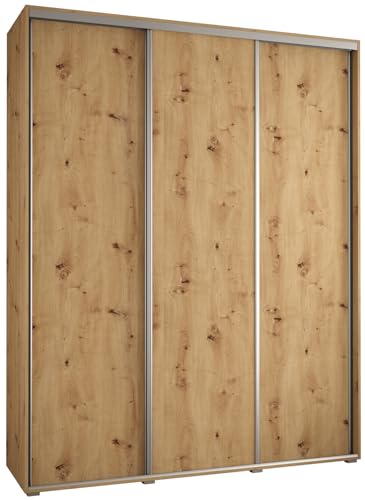 MEBLE KRYSPOL Davos 1 200 Schlafzimmerschrank mit DREI Schiebetüren - Moderner Kleiderschrank mit Kleiderstange und Regalen - 235,2x200x60 cm - Artisan Artisan Silber