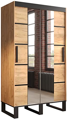MEBLE KRYSPOL Schwebetürenschrank LOFT V4 Kleiderschrank mit Metallbeinen und Einlegeboden Schlafzimmer- Wohnzimmerschrank Schiebetüren im Industrie-Stil (120)