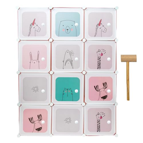 INTIRILIFE Kleiderschrank DIY Steckregal mit 12 Türen für Kinder in Pink - Aufbewahrungsschrank Regal Würfel mit 2 Kleiderstangen individuell aufbaubar