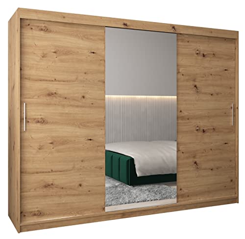 MEBLE KRYSPOL Tokyo 1 250 Schlafzimmerschrank mit DREI Schiebetüren, Spiegel, Kleiderstange und Regalen – 250x200x62cm - Artisan