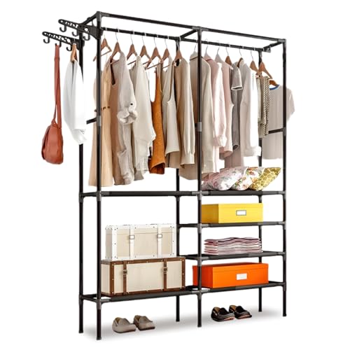 WOWZILLA Offenes Kleiderschrank-System in Schwarz - Freistehendes Garderobenregal mit Kleiderstange, Regalsystem, Kleiderständer & Schrank - Ideal für Ankleidezimmer & Schlafzimmer
