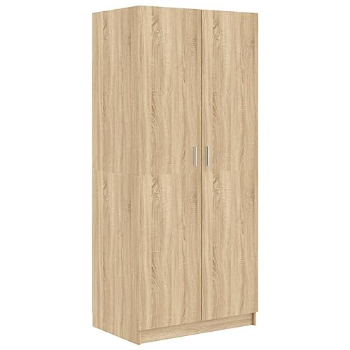 vidaXL Kleiderschrank mit 2 Türen Garderobenschrank Garderobe Schrank Dielenschrank Schlafzimmerschrank Sonoma-Eiche 80x52x180cm Holzwerkstoff