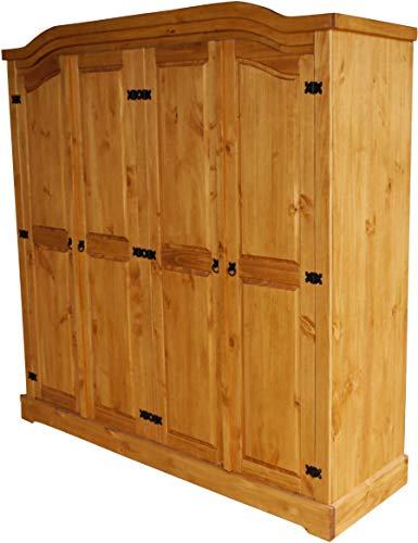Kleiderschrank 4-türig Honig Rio Classico Schlafzimmer Holz Pinie Massivholz Echtholz Farbe wählbar Brasilmöbel