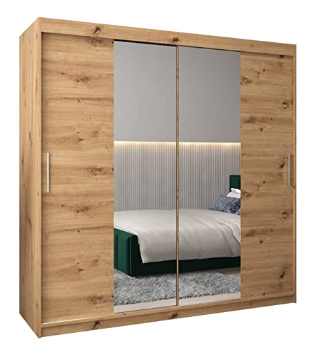 MEBLE KRYSPOL Tokyo 1 200 Schlafzimmerschrank mit Zwei Schiebetüren, Spiegel, Kleiderstange und Regalen – 200x200x62cm - Artisan