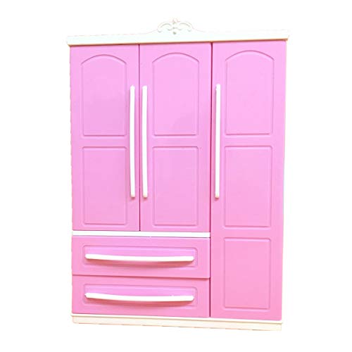BINGBIAN Moderner Kleiderschrank mit drei Türen, für Barbi-Möbel, für Schuhe, Pink