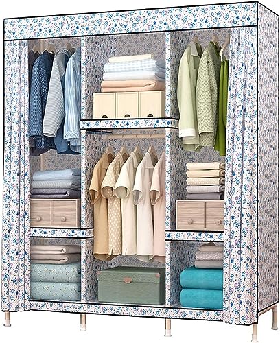 Boxbit Kreativität Kleiderschrank, offener Kleiderschrank für Zuhause, stabil, tragbarer Stoff-Kleiderschrank aus Massivholz, 168 x 130 cm (Größe: 168 x 130 cm, Farbe: E)