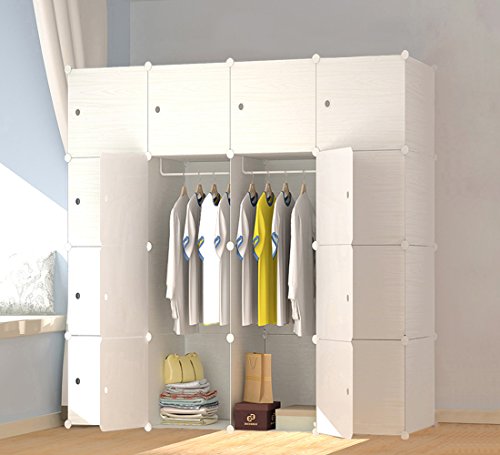 PREMAG Wood Pattern Portable Garderobe für hängende Kleidung, Kombischrank, modulare Schrank für platzsparende, Ideale Storage Organizer Cube für Bücher, Spielzeug, Handtücher (16 New)